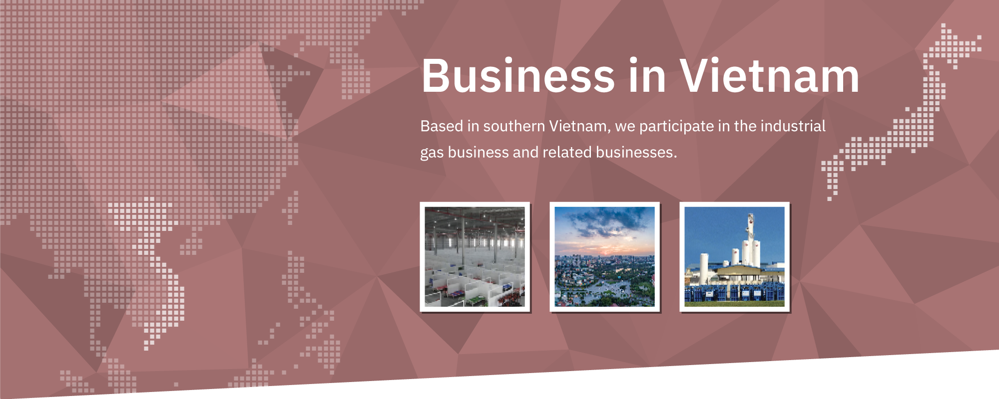 Business in Vietnam: Based in southern Vietnam, we are operating an industrial gas business and other peripheral businesses.