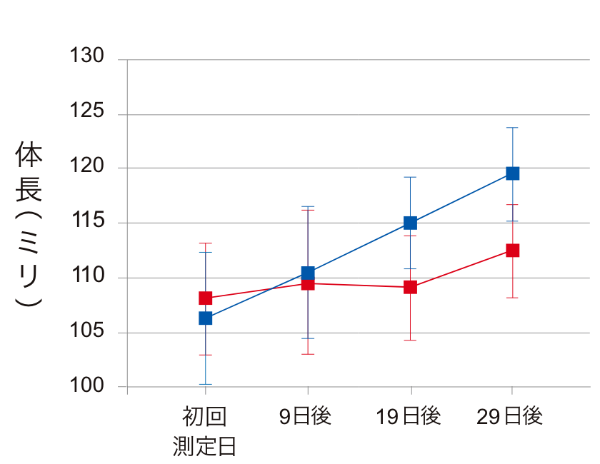 マイクロバブル効果確認テスト（マダイ稚魚による育成比較）　体長